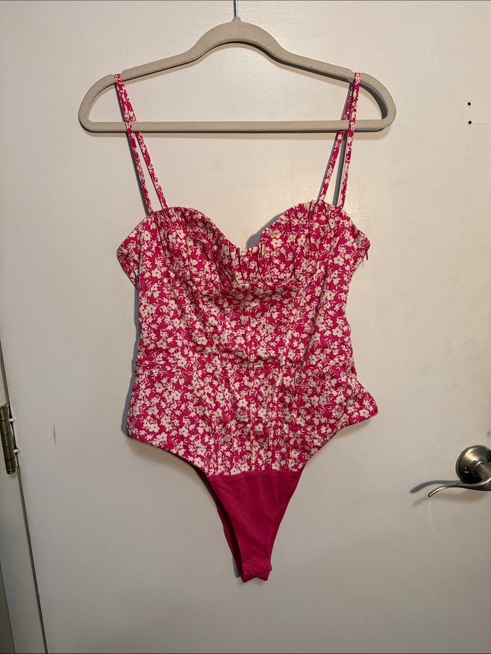 Zara Women’s Pink Floral One-Piece Bodysuit with Adjustable Straps